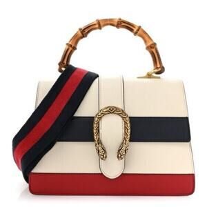 Calfskin Bamboo Web Medium Dionysus Top Handle Bag White Blue Hibiscus Red